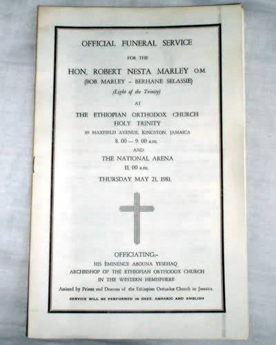 PROGRAM FOR BOB MARLEY'S FUNERAL